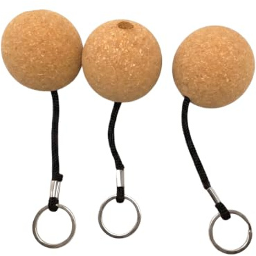 QUUPY 3 llaveros flotantes de bolas de corcho de 53 mm, accesorios de madera para deportes acuáticos, para surf, natación, buceo, etc