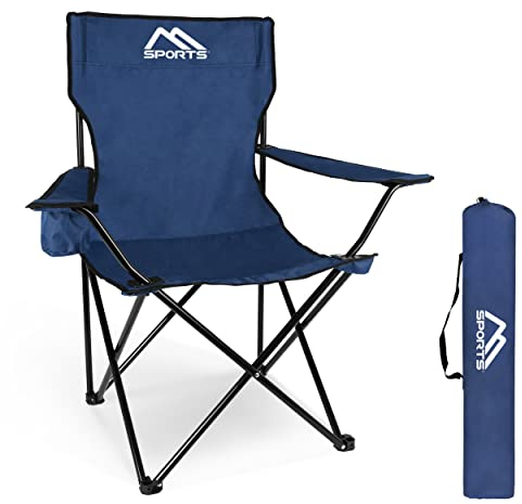 MSPORTS Campingstuhl Premium inkl. Tragetasche in Königsblau Anglerstuhl Faltstuhl Klappstuhl mit Armlehne und Getränkehalter praktisch robust leicht