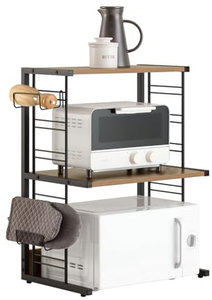 SoBuy KCR08-PF Mikrovågsugnshållare hylla kökshylla med 2 hyllor och 2 flaskhållare minihylla kryddhylla industriell design BHT ca : 60 x 72 x 36 cm