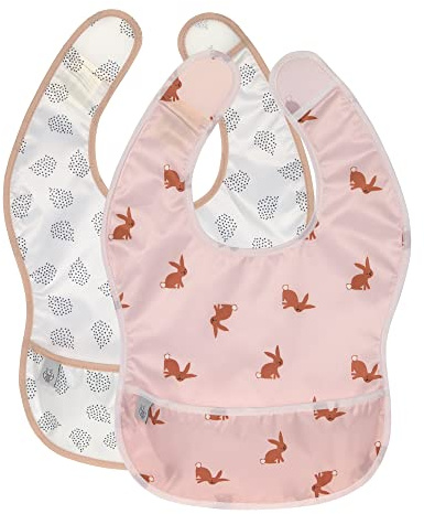 LÄSSIG Baby Lätzchen Set 2 Stk. mit Auffangschutz wasserabweisend/Little Forest Rabbit