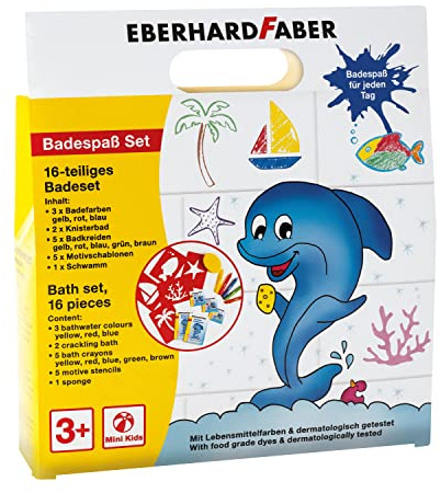 Eberhard Faber 524116 - Set de bain pour enfants 16 pièces, avec crayons de bain, peinture de bain, pochoirs, éponge, bains crépitants, boîte d'amusement pour le bain