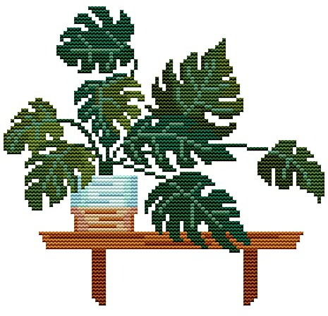 Awesocrafts Cross Stitch Stamped Kits Monstera Deliciosa Liebm Easy Patterns Cross Stitching Embroidery Needlework Kit Supplies (Green Plants)