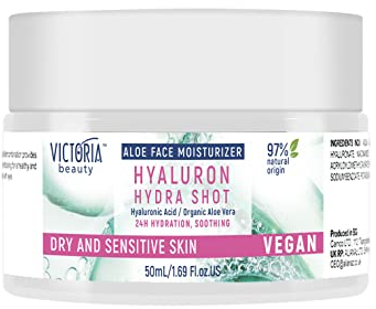 Victoria Beauty Crème à l'acide hyaluronique à l'aloe vera bio, crème pour le visage pour peaux sèches et sensibles, crème de jour anti-âge, crème hydratante à l'acide hyaluronique, végétalien