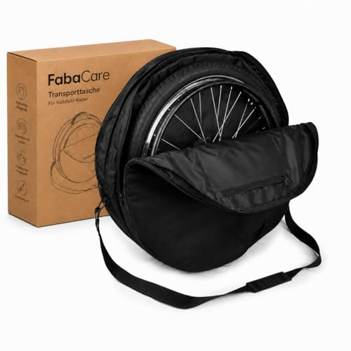 FabaCare Transporttasche für Rollstuhlräder 20–26 Zoll – 3-Kammer-Schutzsystem, gepolsterte Radtasche mit Innentasche, Handgriffen & Schultergurt, Rollstuhlrad Tragetasche bis 21 kg