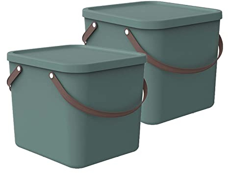 Rotho Albula Aufbewahrungsbox mit Deckel 40 L 2er Set platzsparend Grün | Aufbewahrungsboxen, Kunststoffbox mit Deckel, stapelbar, platzsparend, sicher verschließbar, mit Henkel, pflegeleicht, Grün