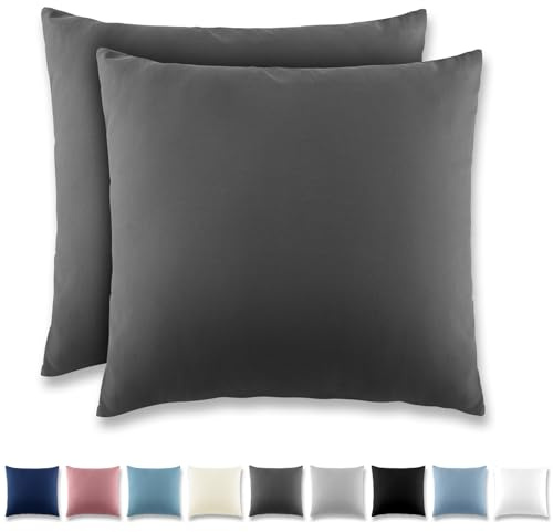 REDKEY Kissenbezug 80x80 cm 2er Set Kopfkissenbezug mit Reißverschluss - Kissenhülle aus gebürstetem Mikrofaser für Kissen,Waschbar bis 40°C Anthrazit