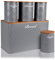 HOCHSTE Kitchen Storage 5 Pieces Canister Set With Bamboo Lids Bread, Tea, Coffee, Sugar & Biscuits With Diamond Pattern Round Jars (Grey 20)