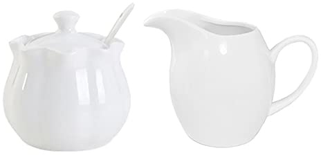 Mozacona Ensemble de sucrier en céramique blanche pour crème/café/lait