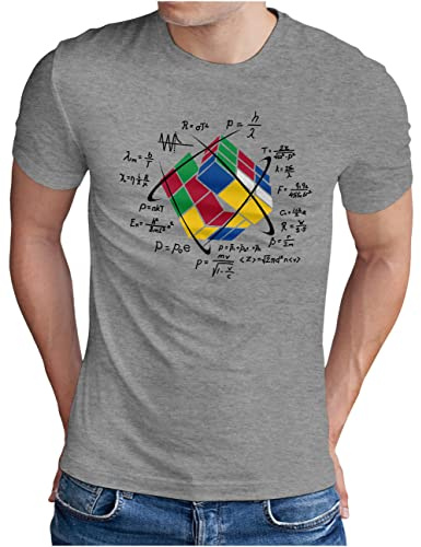OM3® Kub pussel Magic Cube T-shirt | Män | Lösning Nerd Game Retro Vintage | S – 5XL, Ljunggrå, XL