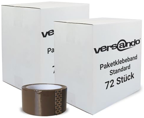 versando Lot de 72 rouleaux de ruban adhésif marron de 66 m pour l'emballage de paquets + cartons - Forte adhérence - 72 rouleaux (2 cartons)