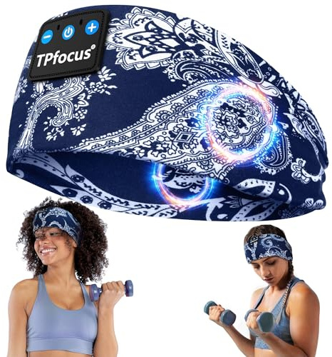 TPfocus Hörlurar för sömn Bluetooth 5.2 Gåva Man & Kvinna,Sleep Headphones Hörlurar Trådlöst Sportband Uppladdningsbart Bluetooth Sova för Running (JS-YGH-BLUE-ES)