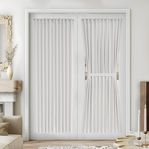 Vatge Cortinas de Puerta Francesa con Bloqueo de luz Solar al 50%, Panel de Cortina con Bolsillo para Barra para decoración de Puerta, Cortina Opaca sin Barras, 1 Panel, 54 Pulgadas de Ancho x 72