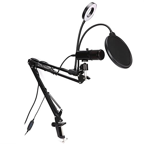 Bewinner Ensemble de Microphones USB, Microphone à Condensateur avec éclairage D'appoint RVB, Microphone D'enregistrement Cardioïde Muet à Une Touche, Kit de Micros pour Podcast PC pour