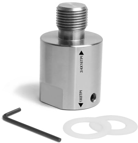 BMWOOD 1 x 8TPI Female to 3/4X16 TPI Male Thread Adaptor, Woodworking Lathe Headstock Spindle Adaptor with Two Nylon Washers.