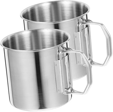 Happyyami 2stücke Campingbecher Aus Edelstahl Tragbare Becher Mit Klappgriff Outdoor-campingbecher Teetasse Praktischer Wasserbecher Für Camping Picknickzubehör