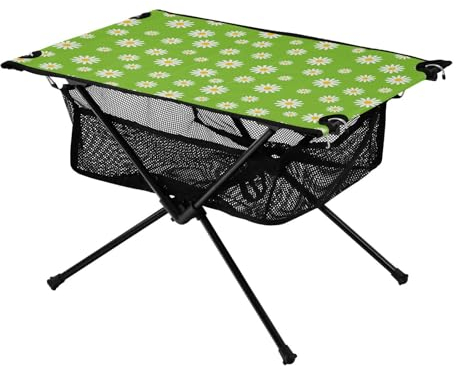 FRODOTGV Faltbarer Tabletttisch, weiße Gänseblümchen, grüne Blume, robust, tragbar, Picknicktisch mit Aufbewahrungstasche für Outdoor, Kochen, Picknick, Camping, Reisen