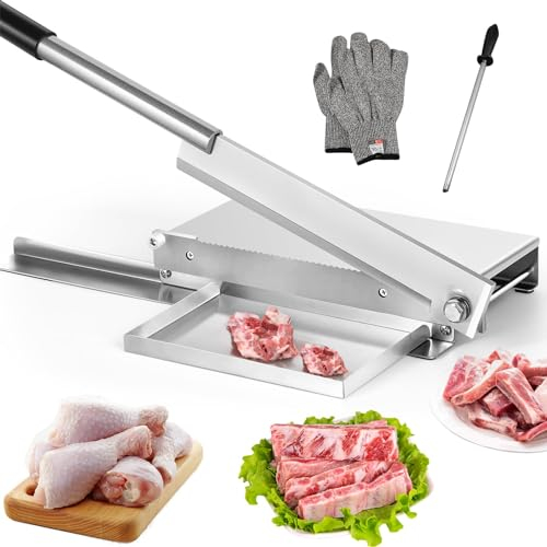 ZMIN Manual Meat Bone Cutter Rib Slicer Heavy Duty Chicken Cutting Machine with 16 Inch Knife Bone Chopper for Beef Goat Pig Fish Butcher Commercial Kitchen