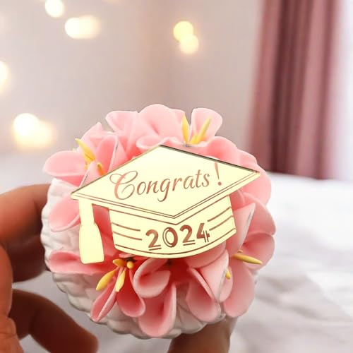 Congrats 2025 Gold Acrylic Cupcake Disc Toppers - Set of 6 by 3 LITTLE DESSERTS