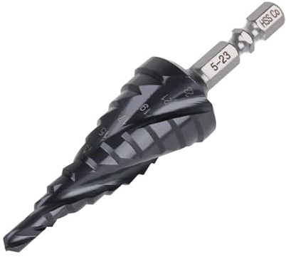 Vearter 5-23mm Stufenbohrer Metall, 10 Stufen Kegelbohrer Metallbohrer, HSS M35 Kobalt TiAlN Lochbohrer, Spiralnut Sechskantschaft Bohrer für Edelstahl, Aluminiumblech, Eisen, Kunststoff, PVC, Holz