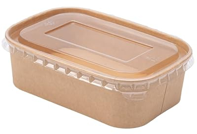 ECOPICNIC Ensaladera Rectangular de Papel Kraft con Tapa Pet 300 Unidades 750 ml | Envases Desechables de cartón Kraft con Tapa, Ideales para ensaladas, Comidas para Llevar y Aperitivos