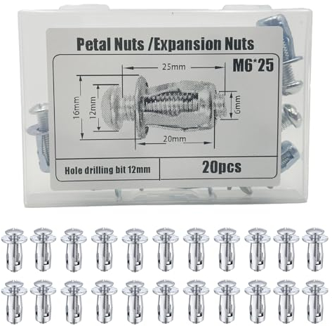 Coffee Life Plus®20 Stück Expansion Screw Petal Nuts,Jack Nuts,M4,M5,M6,M8Dünne Befestigungen Dübel,Hohl-Befestigungsmaterial Screws Assembly (M6*25MM(20PCS))