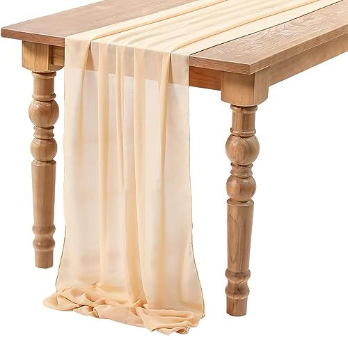 Tischläufer, 75x300 cm Tischläufer Modern, Tischdecke Chiffon Musselin, Tischläufer Hochzeit, Tischdeko, Tischläufer Musselin, Dekostoff, Tischband für Geburtstage, Champagner