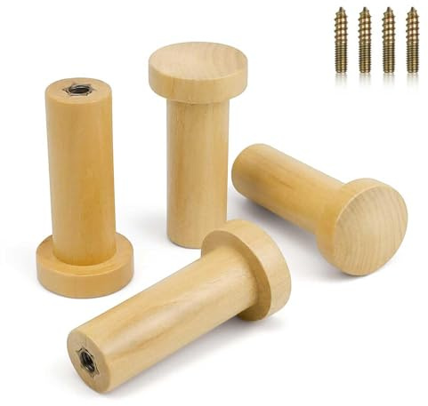 HJIAMA 4 Stück Kleiderhaken Holz, Wandhaken, Garderobenhaken, Zylindrischer Holzhaken mit Befestigungsschrauben zum Aufhängen Handtüchern, Kleidung, Hüten, Taschen