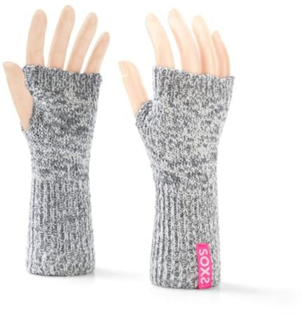 LK Trend & Style SOXS Gelenkwärmer warme Wollhandstulpen Armling mit Daumenloch, atmungsaktiv, hochwertige Schafwolle (Grau mit Label pink)