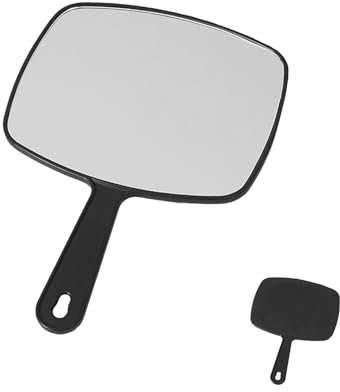 FDHBDF Miroir à main avec poignée - 18,5 x 15,5 cm - King Size - Carré - Noir