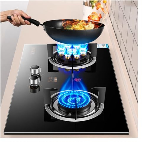 Cuisinière À Gaz Avec 2 Brûleurs, Cuisinière À Gaz De Camping 5,2 Kw, Minuterie Indépendante Des Deux Côtés Avec Protection Contre Les Flammes, For Domestique(NG)