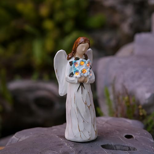 Tuzsocr Solar Engel Gartenstatuen, LED-Schutzengel-Figur, Solarlampen für Außen, Wetterfest & Frostsicher Grabschmuck, Fairy Engel Skulptur Deko für Rasen, Hof, Terrasse, Fensterbank, 28cm