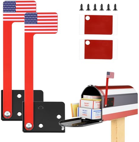 Acuxiaza 2 Pack Mailbox Flag Replacement Kit, Red Metal Mailbox Flag for Outside, Mailboxes Accessories, Strong Adhesive and Screws Included, Easy Installation, for Wood, Wall, Metal, Stone Mailbox