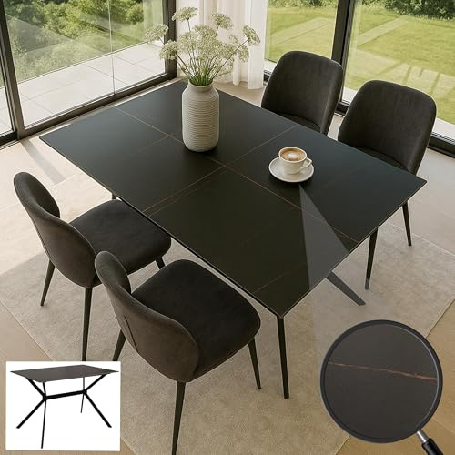 Mendler Esszimmertisch HWC-O58 Marmor-Optik 120cm Metall - schwarz-Gold | Esstisch, Sinterstein