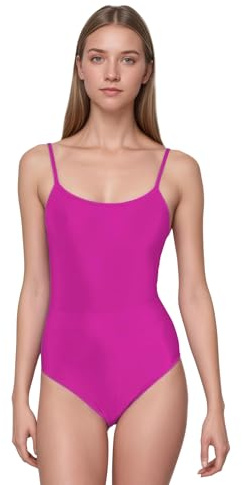 Wildarms Maillot ballet mujer tirantes finos negro, leotardo danza clásica adulto, body con escote redondo, uniforme ensayo para entrenamiento en estudio y escenario (FUCSIA, M)