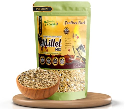 Danodias Zoolulu Premium nymfkakadua och papegojor hirs mix (450 g/1 lbs) | Premium fågelmatblandning för nymfkakadueller, apegojor och kärleksfåglar | daglig matningsblandning