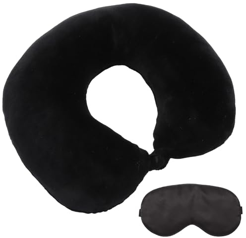 Reisekissen Nackenkissen Flugzeug - U-förmiges Nackenhörnchen mit PP-Baumwollfüllung - Inklusive Schlafmaske aus Satin für Maximale Erholung - Kompakt und Tragbar für Flugzeug, Auto, Büro, Schwarz