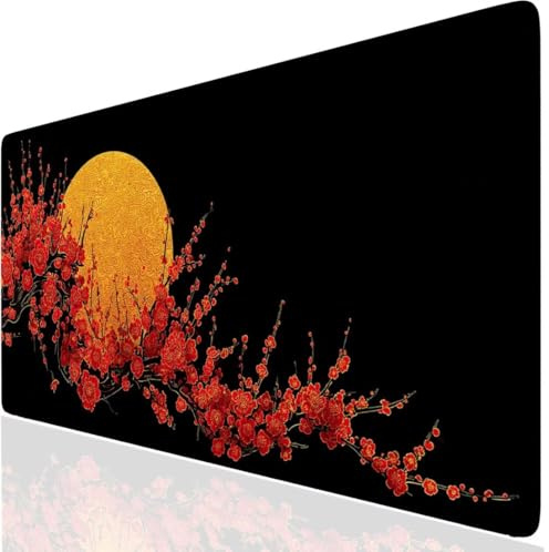 Mond Mauspad XXL, Rot Mousepad 900x300x3mm mit Genähten Kanten, Mauspad Großes Schreibtischauflage, Gaming Mousepad Wasserdicht und Rutschfest, Desk Mat Vernähte Kanten für PC, MacBook, Laptop DE-6824