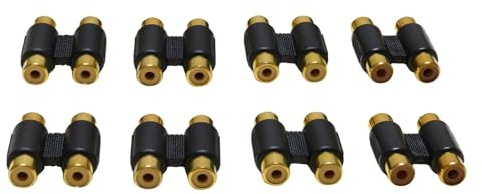 JiaHeHe 8 Stücke RCA Kupplung Adapter, 2 Cinch Buchse auf 2 Cinch Buchse, Doppel Kupplung für Audio, Video, Lautsprecher, Plattenspieler, CD-Player, MP3, RCA Kabel, Vergoldet