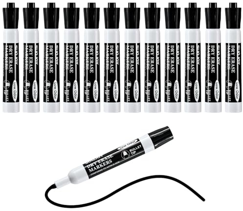 Whiteboard Marker Schwarz 12er Set, Whiteboard Stifte Abwischbar mit 2,7 mm Rundspitze, Dry Erase Tafelmarker für Büro, Schule, Meeting und Homeoffice