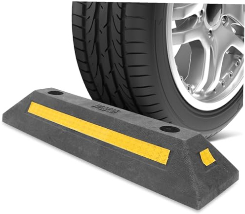 Gogogmee Fermaruota in Gomma Rinforzata per Garage Blocca Auto Resistente con Nastro Riflettente ad Alta Visibilità Stop Parcheggio Antiurto e Anticorrosione per Parcheggi e Posti Auto