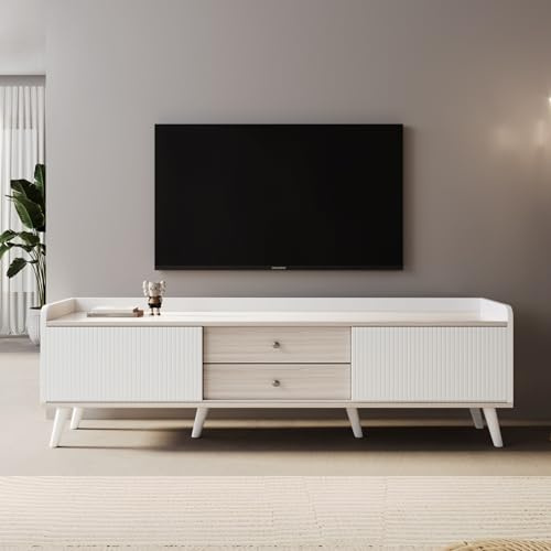 Generisch Meuble TV avec deux tiroirs, meuble TV bas avec deux portes coulissantes, texture exquise, H58/L160/P40 cm,Blanc