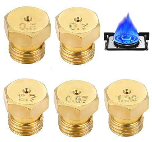 5 Pièces Gicleur Gaz Bouteille Gicleur Fioul Conversion pour Gaziniere | Plaque de Cuisson au Gaz Naturel GPL Injecteur Butane Cuisinière Brûleur Propane Universels (0,5 0,7 0,7 0,87 1,02)