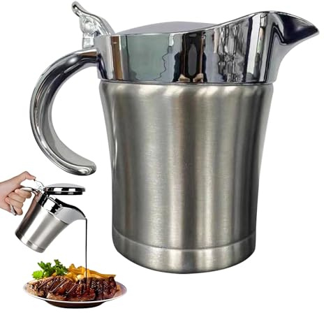 Salsiera isolata: pentola in metallo lucido, copertura resistente alle perdite, contenitore termico per salsa, contenitore per versatore portatile | Per uso domestico in tavola, stile ristorante, cena