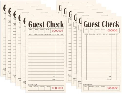 Libros de cheques de invitados para servidores, bloc de notas de servidor, paquete de 12, papel de color natural, bloc de notas de camarera para restaurantes, accesorios de camarera, 600 hojas, color