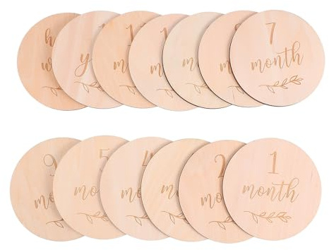 Uonlytech Lot de 13 Cartes Mensuelles en Bois pour Bébé, Cartes de Croissance Solide, Accessoires Photo Bébé pour Photographie de Naissance et Décoration Intérieure, Jalons Commémoratifs