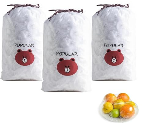 HattusaShield 300 Pcs Food Covers, Food Covers Plastic Stretch, Reusable Fresh Keeping Bags, Universal Elastic Stretch Polyethylene Bowl Lids Kitchen Supplies for Fruit/Vegetable/Meat