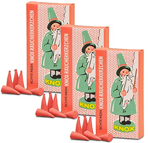 OLShop AG 3er Pack Knox Räucherkerzen Weihrauch-Sandel Ostalgie Design 3 x 24 Stück, Weihnachtskerze, Räucherkegel, Räucherpyramide