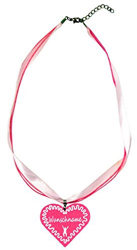 benobler Trachtenschmuck Trachtenkette Organzaband rosa mit Filz Herz Damen Dirndlkette Organzakette Oktoberfest Wunschaufdruck (Herz - pink)