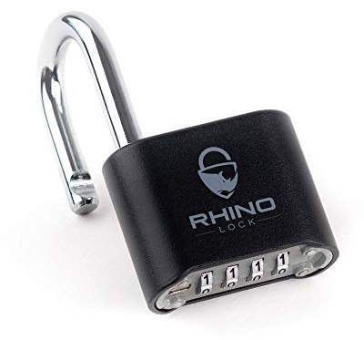 Rhino Lock Secure Lock - Black 4 Digit Combination Padlock for Gym, School & Work Lockers; Coded and Suitable for Outdoor Use with Fences, Hasps, Sheds & Toolboxes (UK Brand)