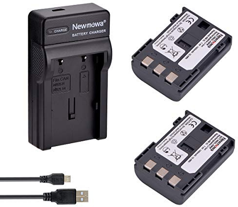Newmowa NB-2L NB-2LH BP-2L5 Batería (2-Pack) y Kit Cargador USB para Canon | Compatible con Canon DC301 DC310 DC320 DC330 DC410 DC420 Elura 40 50 60 65 70 80 85 90 EOS 350D 400D